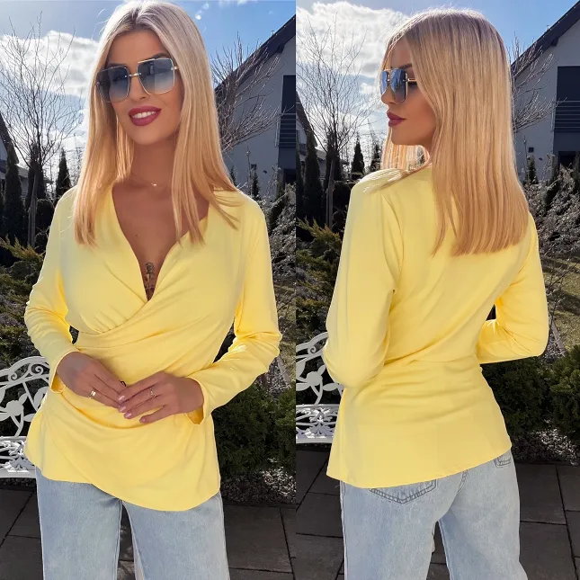 Elegancka żółta bluzka z kopertowym dekoltem ONE SIZE - R533A