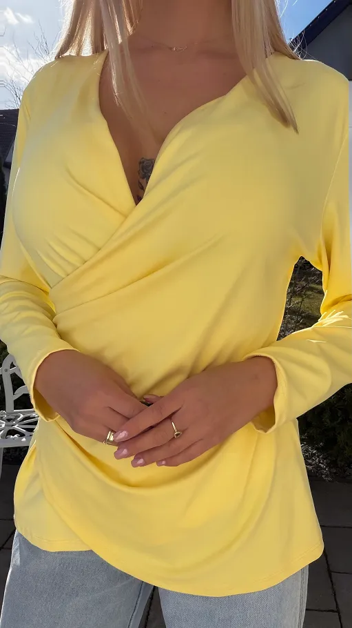 Elegancka żółta bluzka z kopertowym dekoltem ONE SIZE - R533A