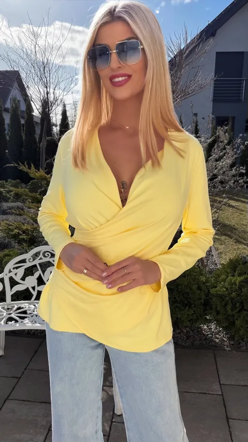 Elegancka żółta bluzka z kopertowym dekoltem ONE SIZE - R533A