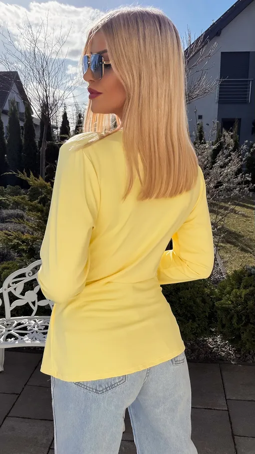 Elegancka żółta bluzka z kopertowym dekoltem ONE SIZE - R533A