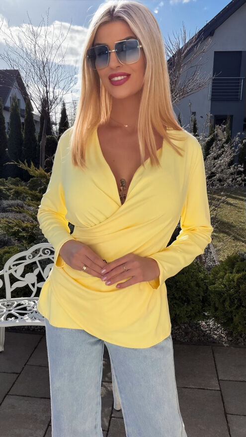 Elegancka żółta bluzka z kopertowym dekoltem ONE SIZE - R533A