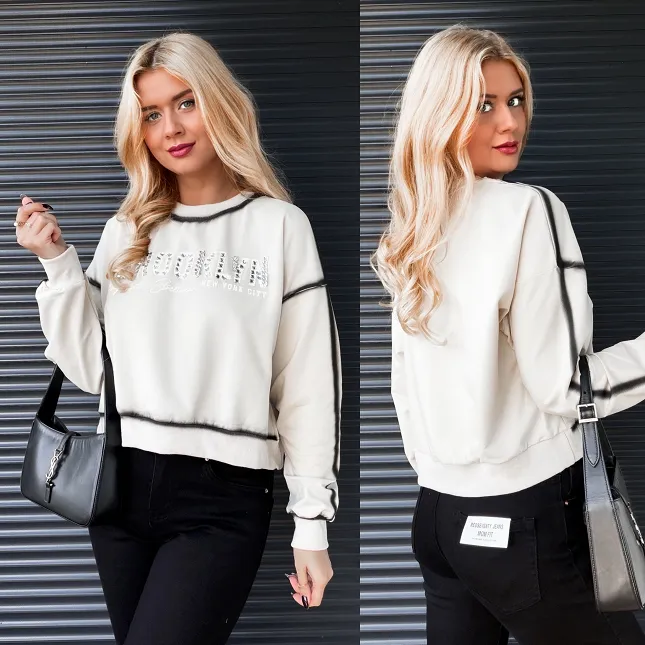 Bawełniana bluza damska BROOKLYN w kolorze ecru - R252
