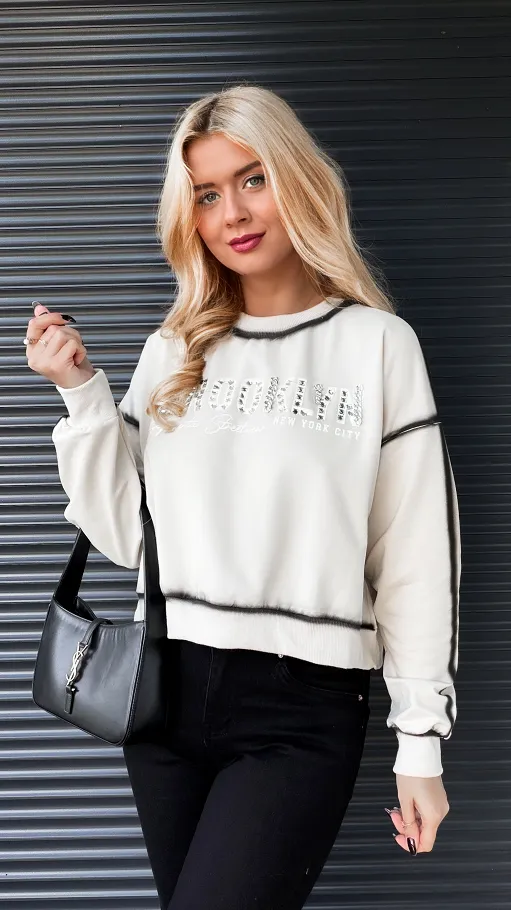 Bawełniana bluza damska BROOKLYN w kolorze ecru - R252