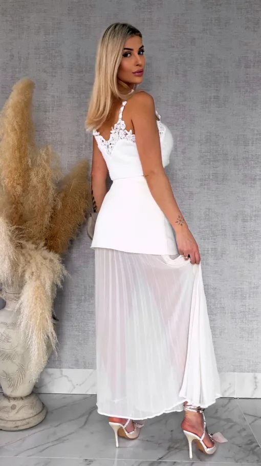 Podwójna elegancka spódnica dzianina + plisowany tiul ECRU - R762