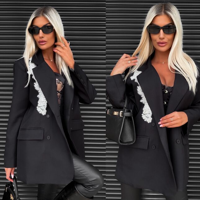 Oryginalna CZARNA marynarka zdobiona cyrkoniami ONE SIZE - S490