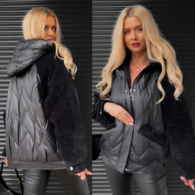 Elegancka kurtka w CZARNYM kolorze z ozdobnymi rękawami - S313