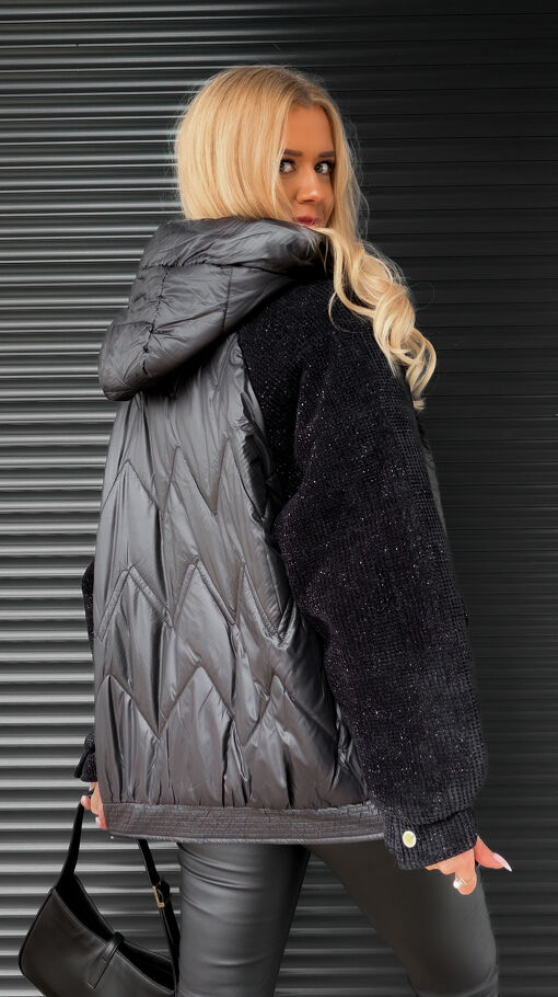 Elegancka kurtka w CZARNYM kolorze z ozdobnymi rękawami - S313