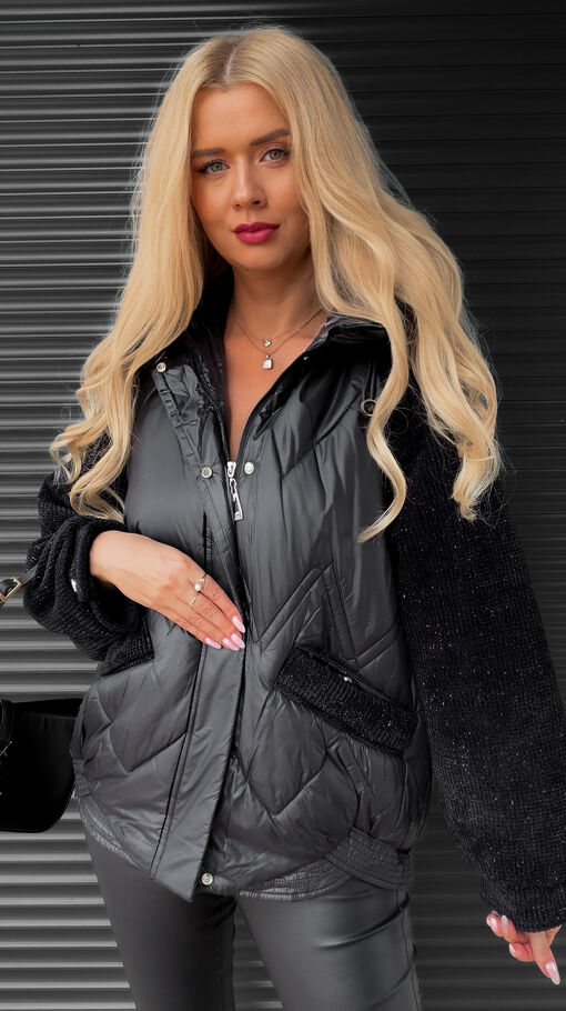 Elegancka kurtka w CZARNYM kolorze z ozdobnymi rękawami - S313
