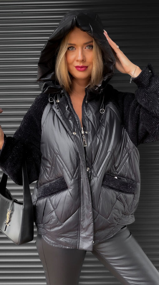 Elegancka kurtka w CZARNYM kolorze z ozdobnymi rękawami - S313