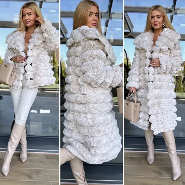 Ekskluzywne mięciutkie futerko 2w1 w pięknym beżowym kolorze - N867