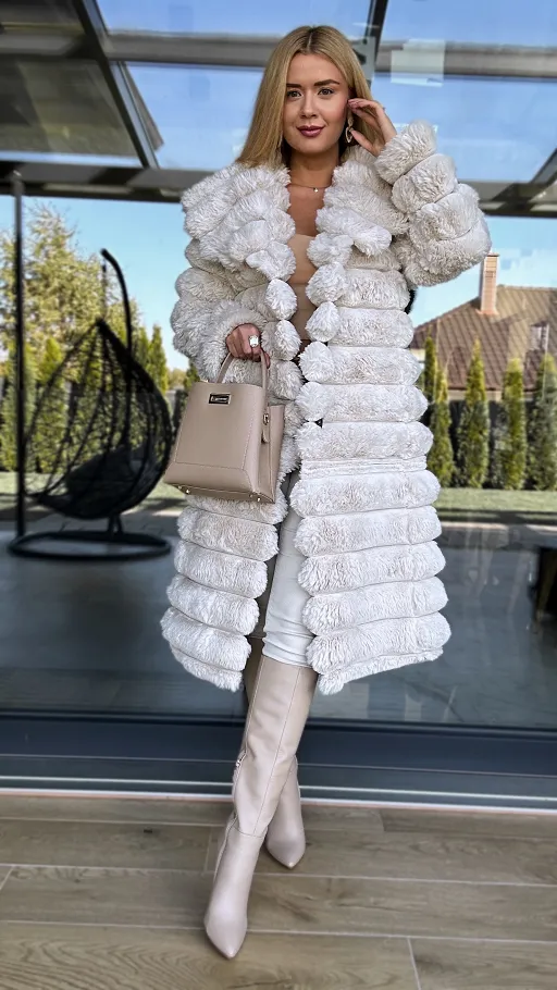 Ekskluzywne mięciutkie futerko 2w1 w pięknym beżowym kolorze - N867