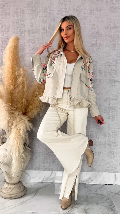 Ekskluzywna wiosenna kurtka BOHO z haftowanymi kwiatami ONE SIZE - R714