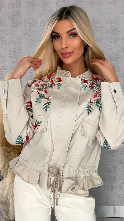 Ekskluzywna wiosenna kurtka BOHO z haftowanymi kwiatami ONE SIZE - R714