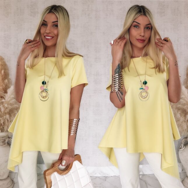 Asymetryczna bawełniana bluzka z naszyjnikiem ONE SIZE żółta - R825