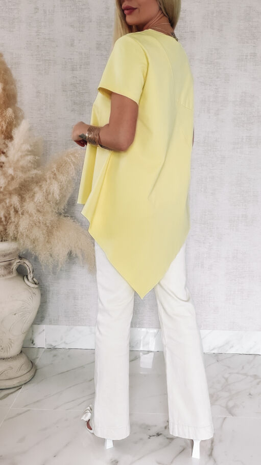 Asymetryczna bawełniana bluzka z naszyjnikiem ONE SIZE żółta - R825