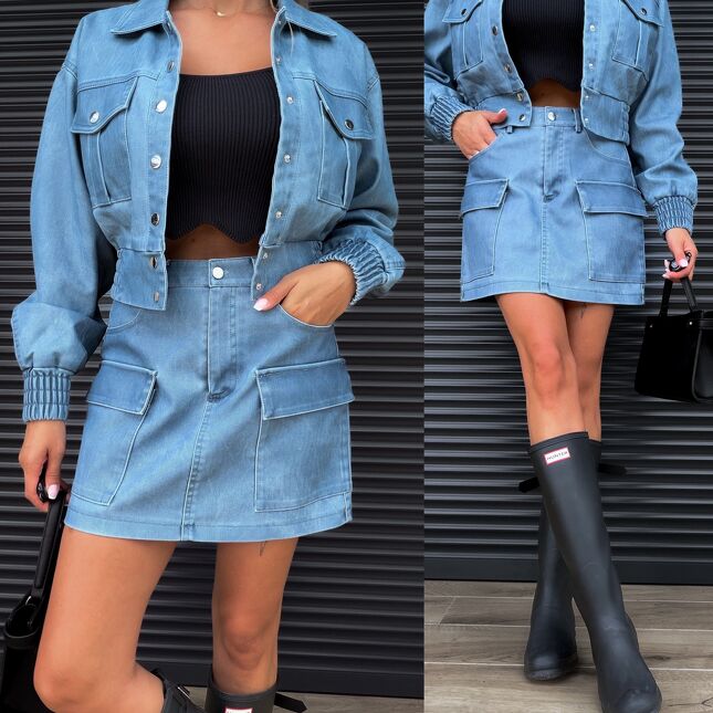 Spódniczka z eko skóry w jeansowym stylu BLUE - S369
