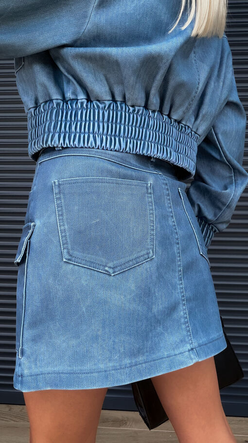 Spódniczka z eko skóry w jeansowym stylu BLUE - S369