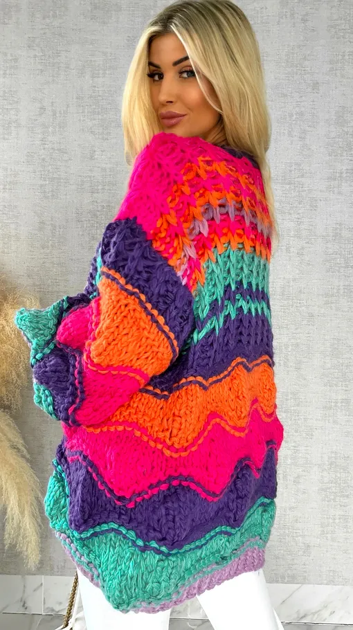 Grubo pleciony kardigan PREMIUM multi kolor - R541