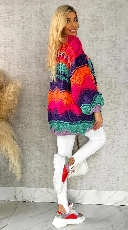 Grubo pleciony kardigan PREMIUM multi kolor - R541
