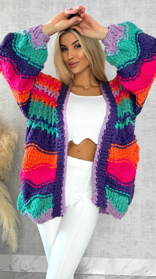 Grubo pleciony kardigan PREMIUM multi kolor - R541
