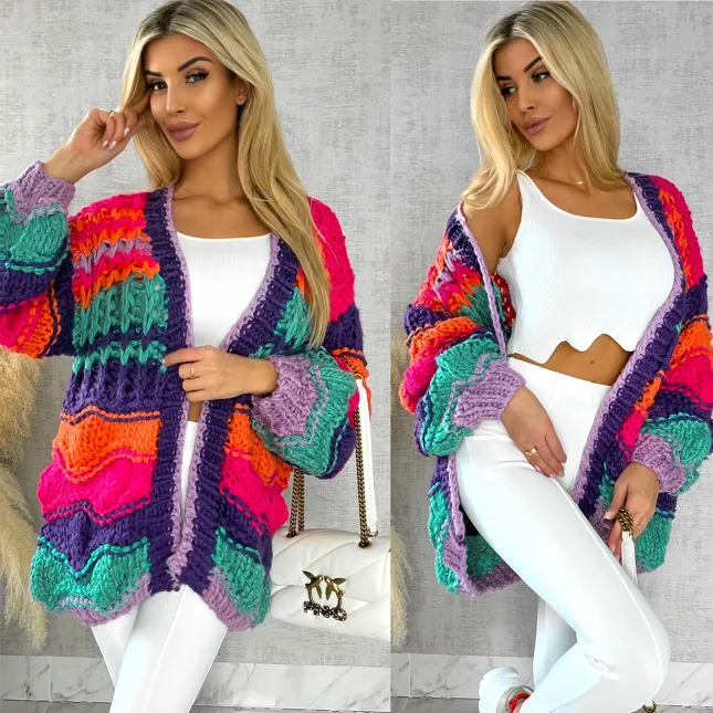 Grubo pleciony kardigan PREMIUM multi kolor - R541