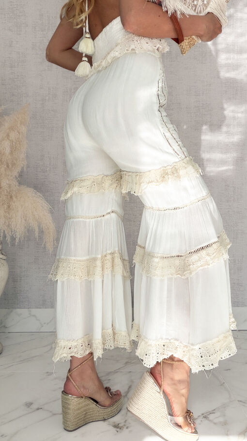 Jasny BOHO komplet na lato bluzka TOP + spodnie - S125