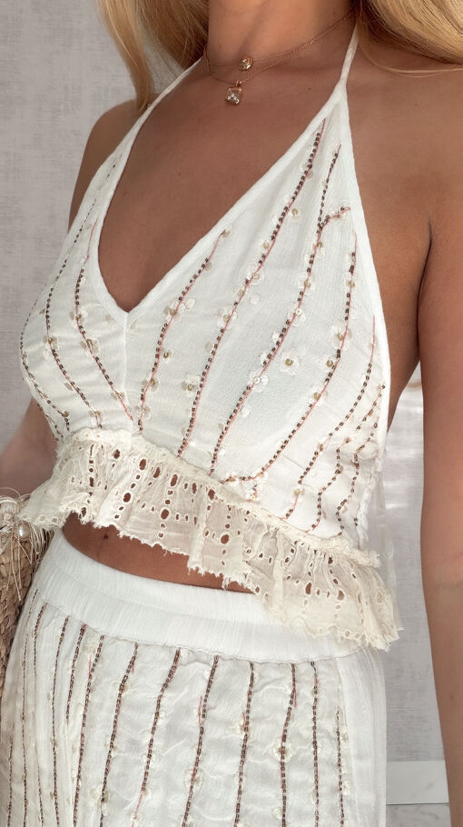 Jasny BOHO komplet na lato bluzka TOP + spodnie - S125