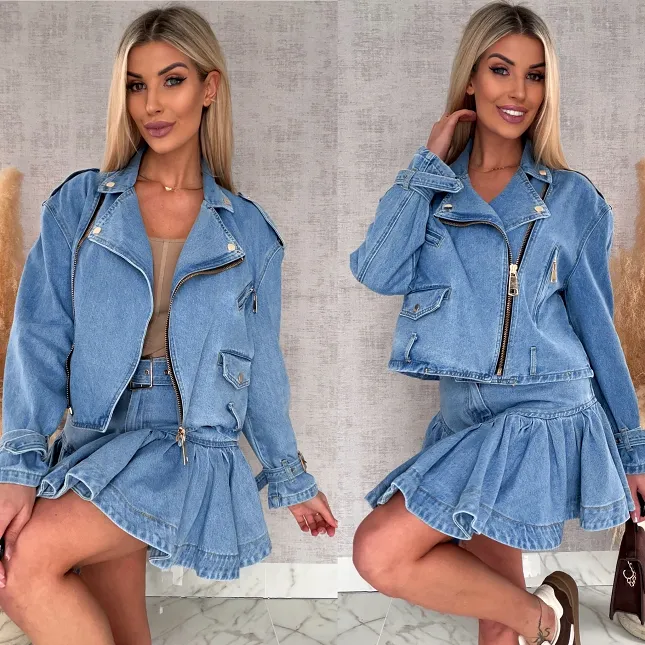 Modny jeansowy komplet katana + spódniczka BLUE JEANS - R704