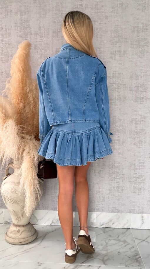 Modny jeansowy komplet katana + spódniczka BLUE JEANS - R704
