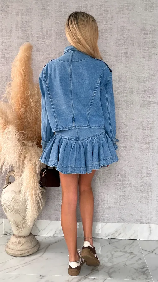 Modny jeansowy komplet katana + spódniczka BLUE JEANS - R704