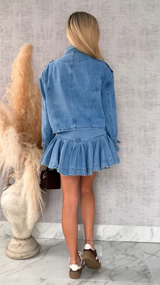 Modny jeansowy komplet katana + spódniczka BLUE JEANS - R704