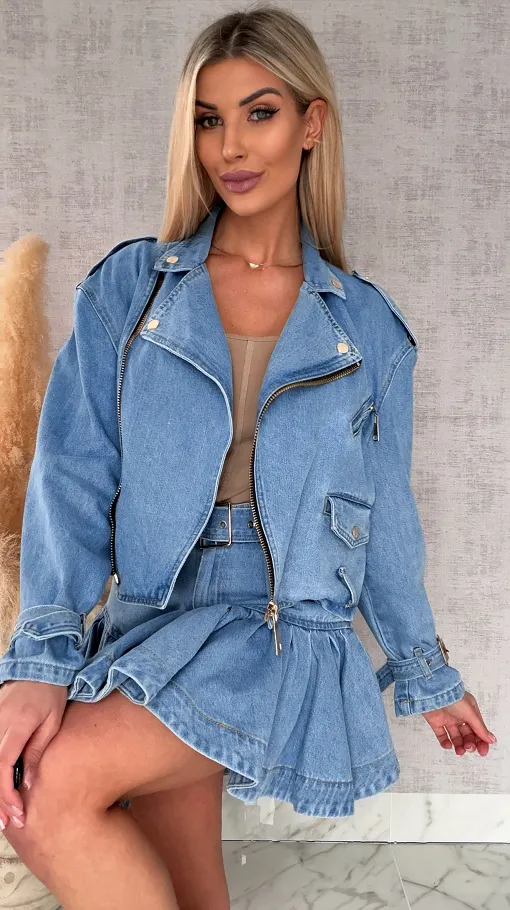 Modny jeansowy komplet katana + spódniczka BLUE JEANS - R704