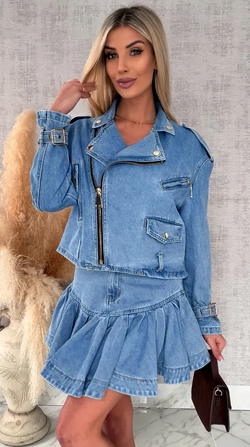 Modny jeansowy komplet katana + spódniczka BLUE JEANS - R704