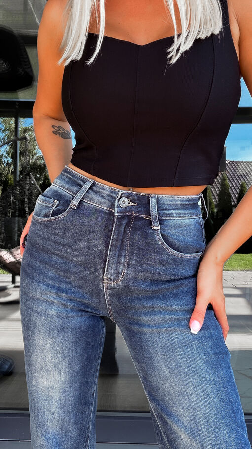 Elastyczne spodnie jeansowe z prostymi nogawkami PUSH UP - S261