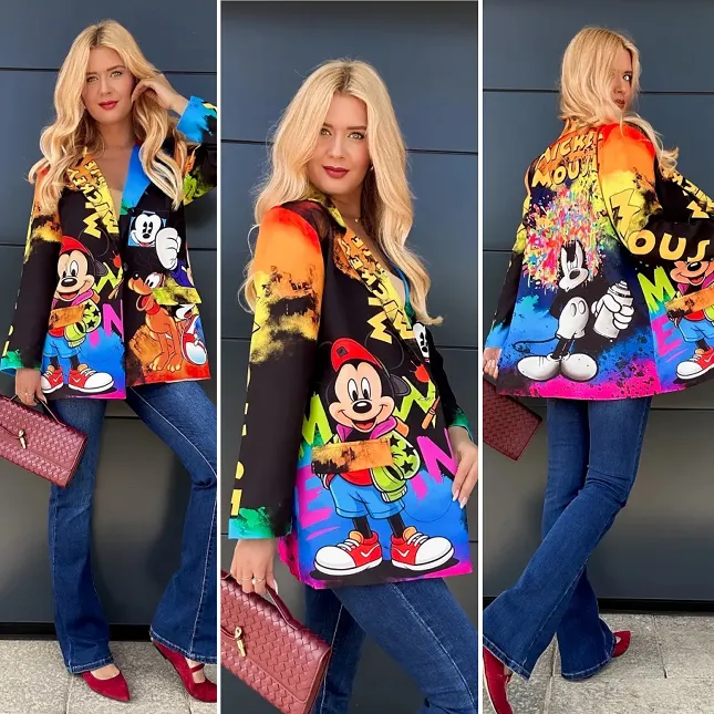 Stylowa marynarka z kolorowym bajkowym motywem OVERSIZE - R027