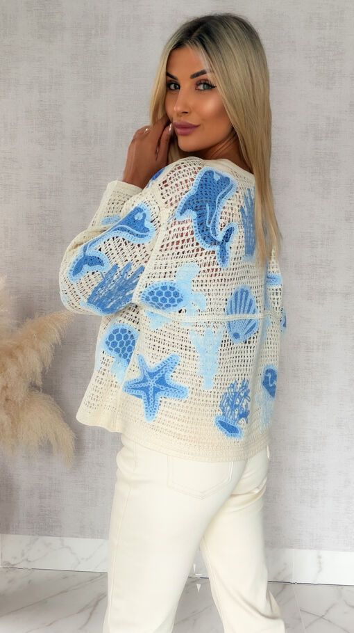 Ażurowy lekki sweter z bawełny z morskimi motywami ONE SIZE - S126