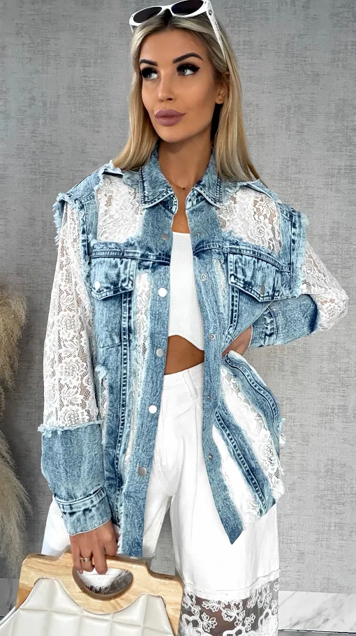 Oryginalna katana jeansowa z białą koronką ONE SIZE - R595