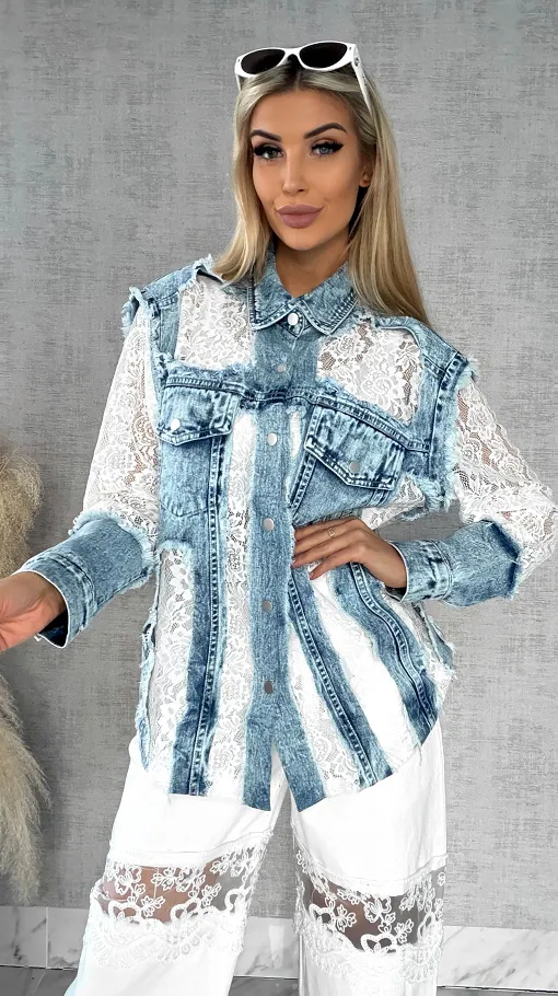 Oryginalna katana jeansowa z białą koronką ONE SIZE - R595