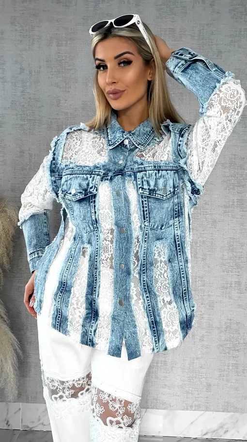 Oryginalna katana jeansowa z białą koronką ONE SIZE - R595