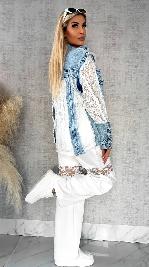 Oryginalna katana jeansowa z białą koronką ONE SIZE - R595