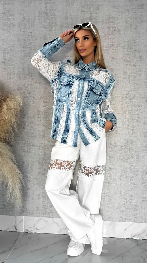 Oryginalna katana jeansowa z białą koronką ONE SIZE - R595