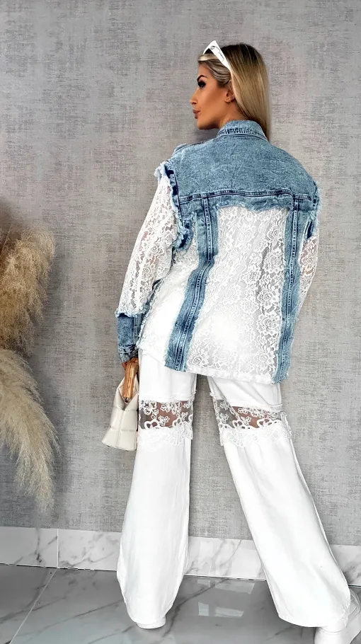 Oryginalna katana jeansowa z białą koronką ONE SIZE - R595