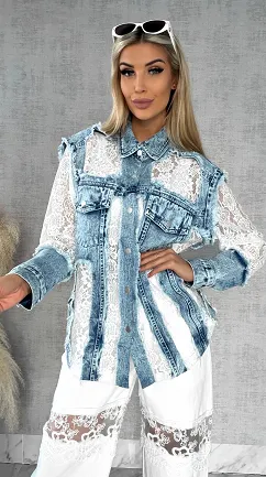 Oryginalna katana jeansowa z białą koronką ONE SIZE - R595