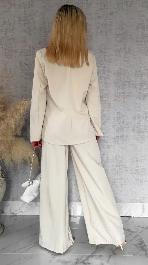 Idealny wiosenny komplet jasno beżowy żakiet + spodnie ONE SIZE - R805B