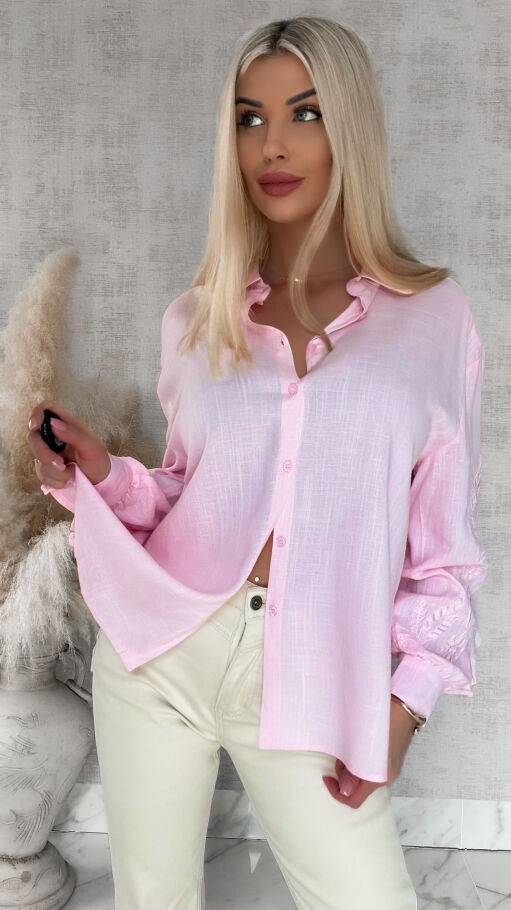 Piękna różowa koszula z haftowanymi rękawami ONE SIZE - R881A