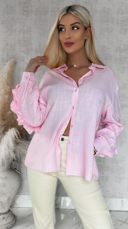 Piękna różowa koszula z haftowanymi rękawami ONE SIZE - R881A