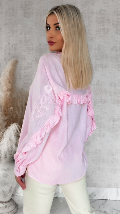Piękna różowa koszula z haftowanymi rękawami ONE SIZE - R881A