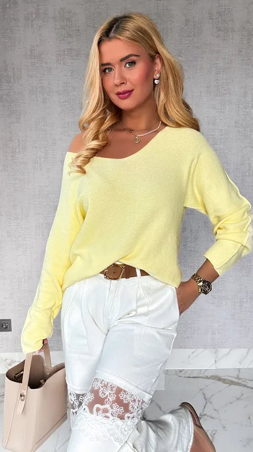 Lekki wiosenny sweterek z wiskozy CYTRYNOWY - P144A