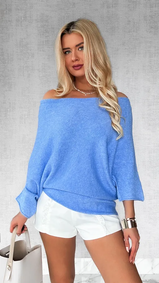 Lekki asymetryczny sweter ONE SIZE niebieski - P474A