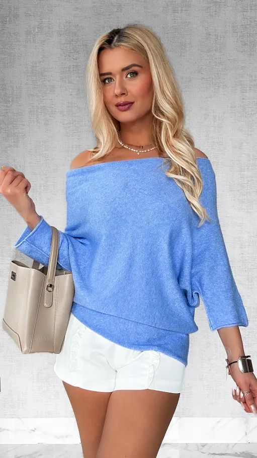 Lekki asymetryczny sweter ONE SIZE niebieski - P474A